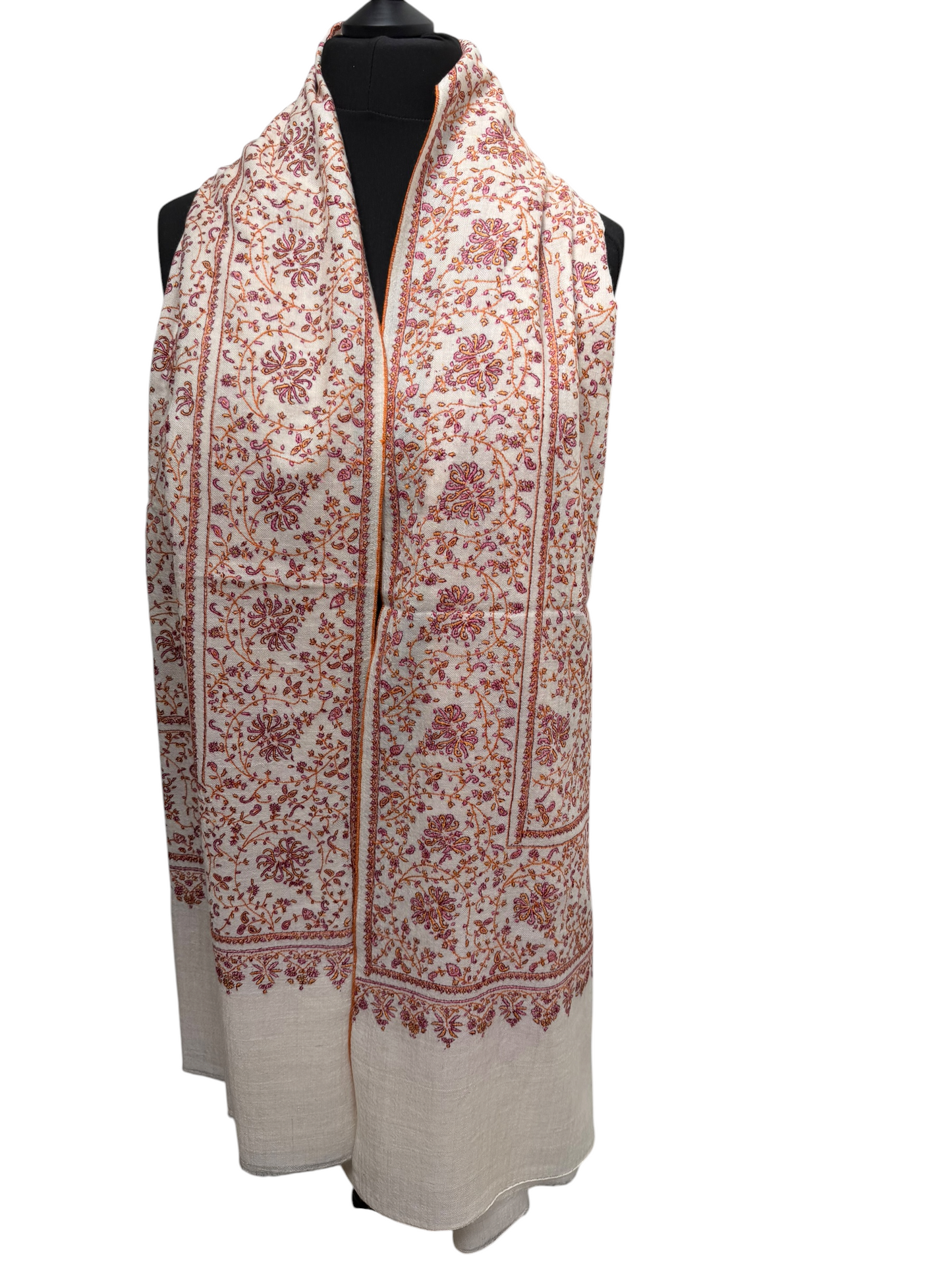 Ivory Pashmina Shawl with Sozni Embroidery Floral Jaal