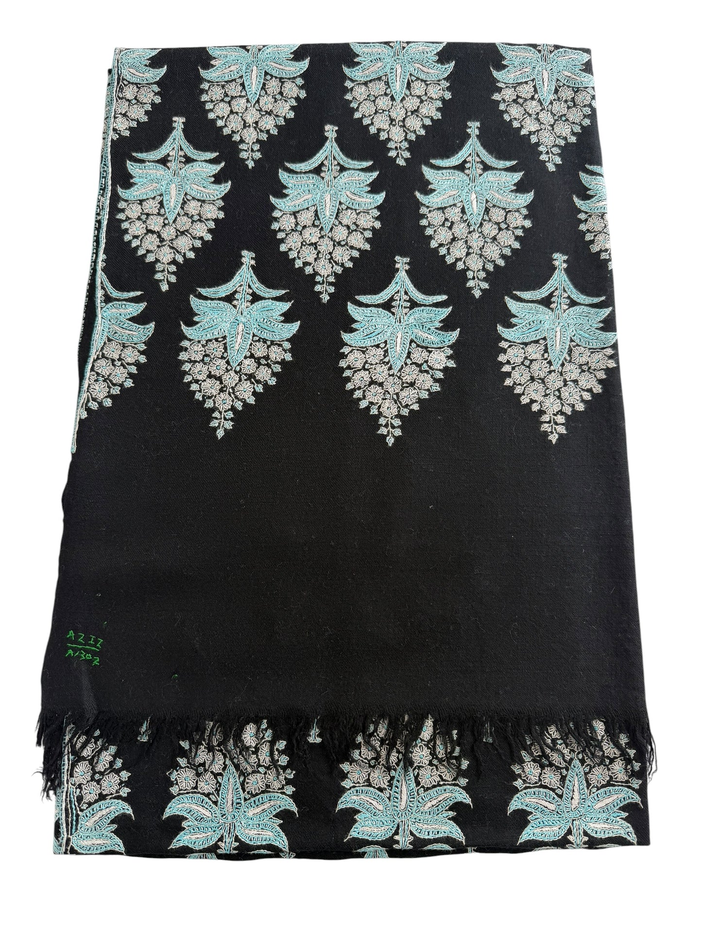 Black Pure Pashmina Shawl with Sozni Floral Buta Embroidery