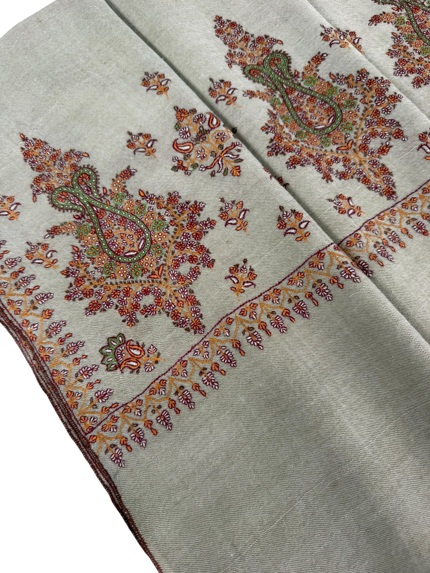 Natural Beige Pashmina Shawl with Sozni Paisley & Floral Embroidery