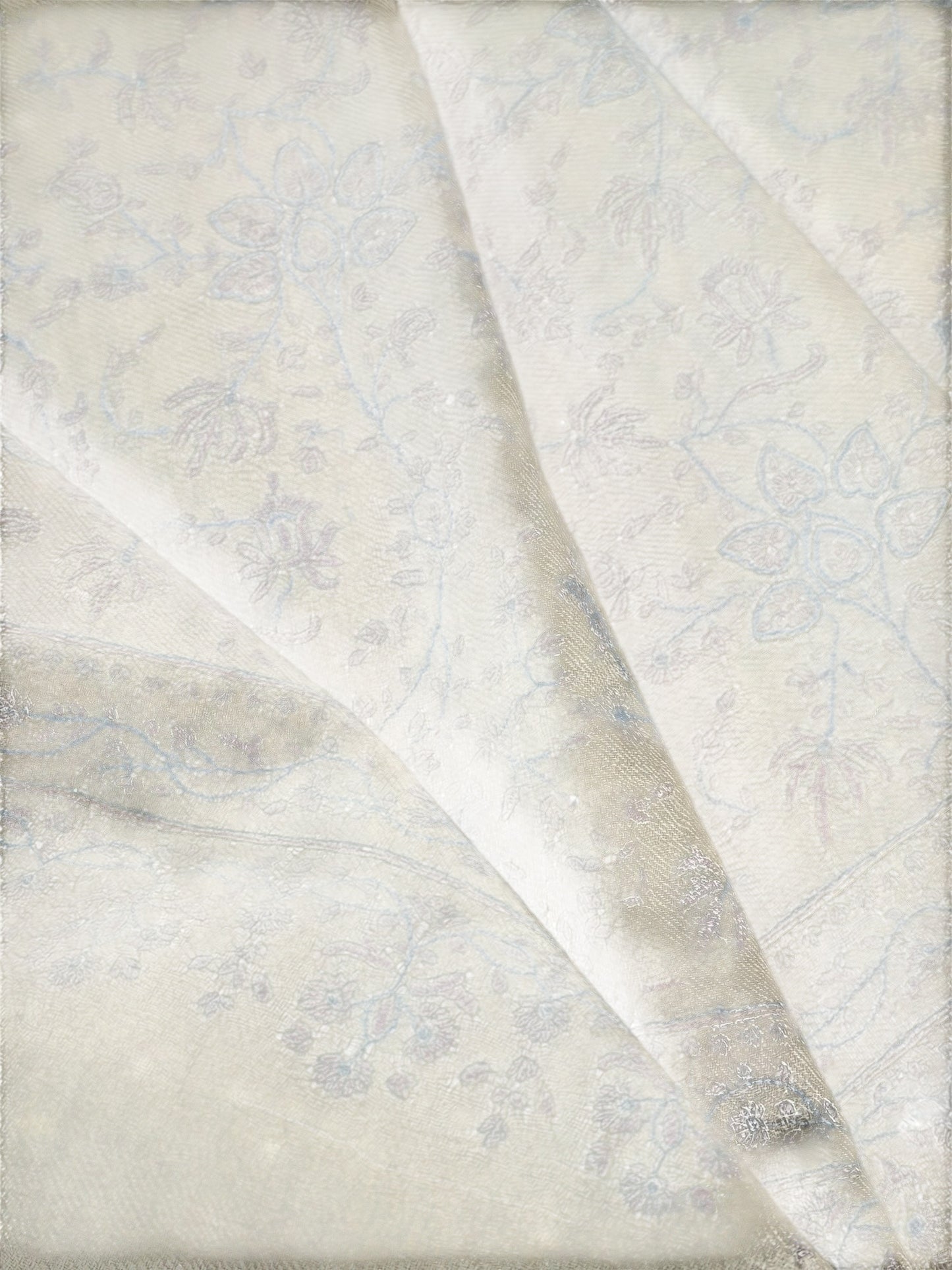 Ivory Pure Pashmina Shawl with Sozni Embroidery Floral Jaal
