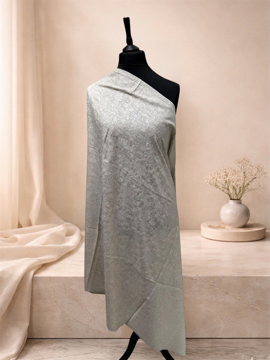 Ivory Pure Pashmina Shawl with Sozni Embroidery Floral Jaal