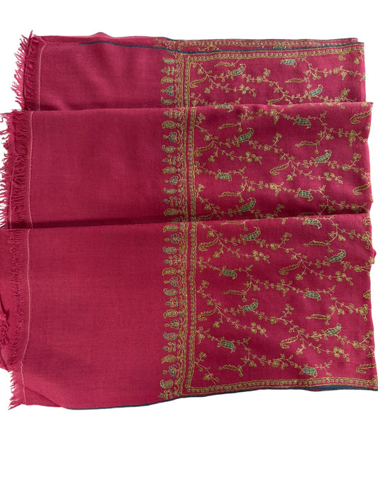 Magenta Pashmina Shawl with Sozni Embroidery Paisley Jaal