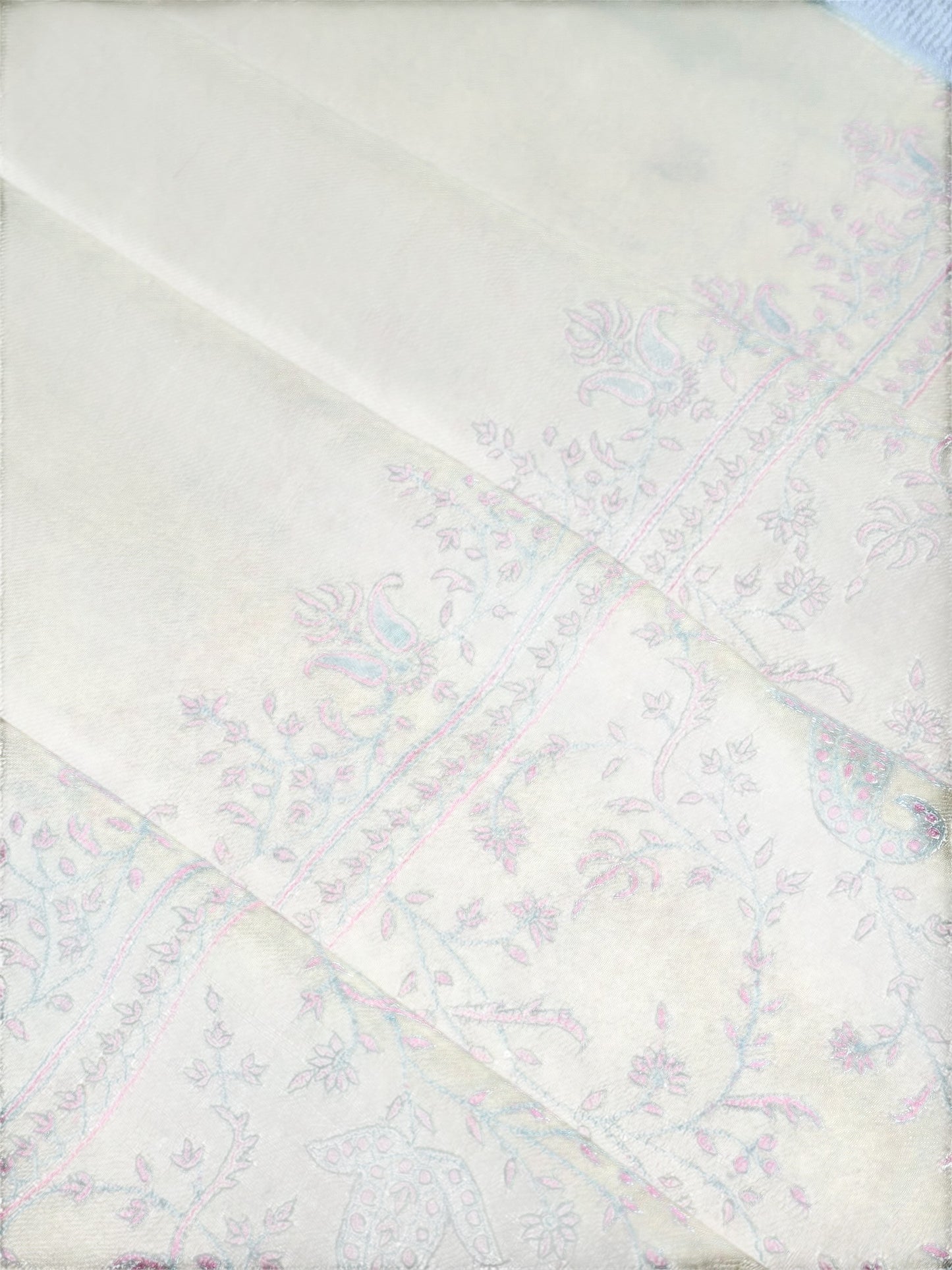 Ivory Pure Pashmina Stole with Sozni Jaal Embroidery in Pastel Multicolour