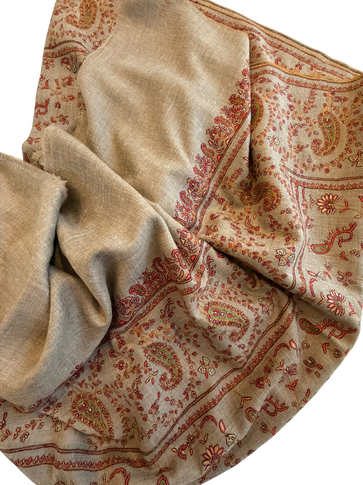 Natural Beige Pashmina Shawl with Sozni Paisley Jaal Embroidery