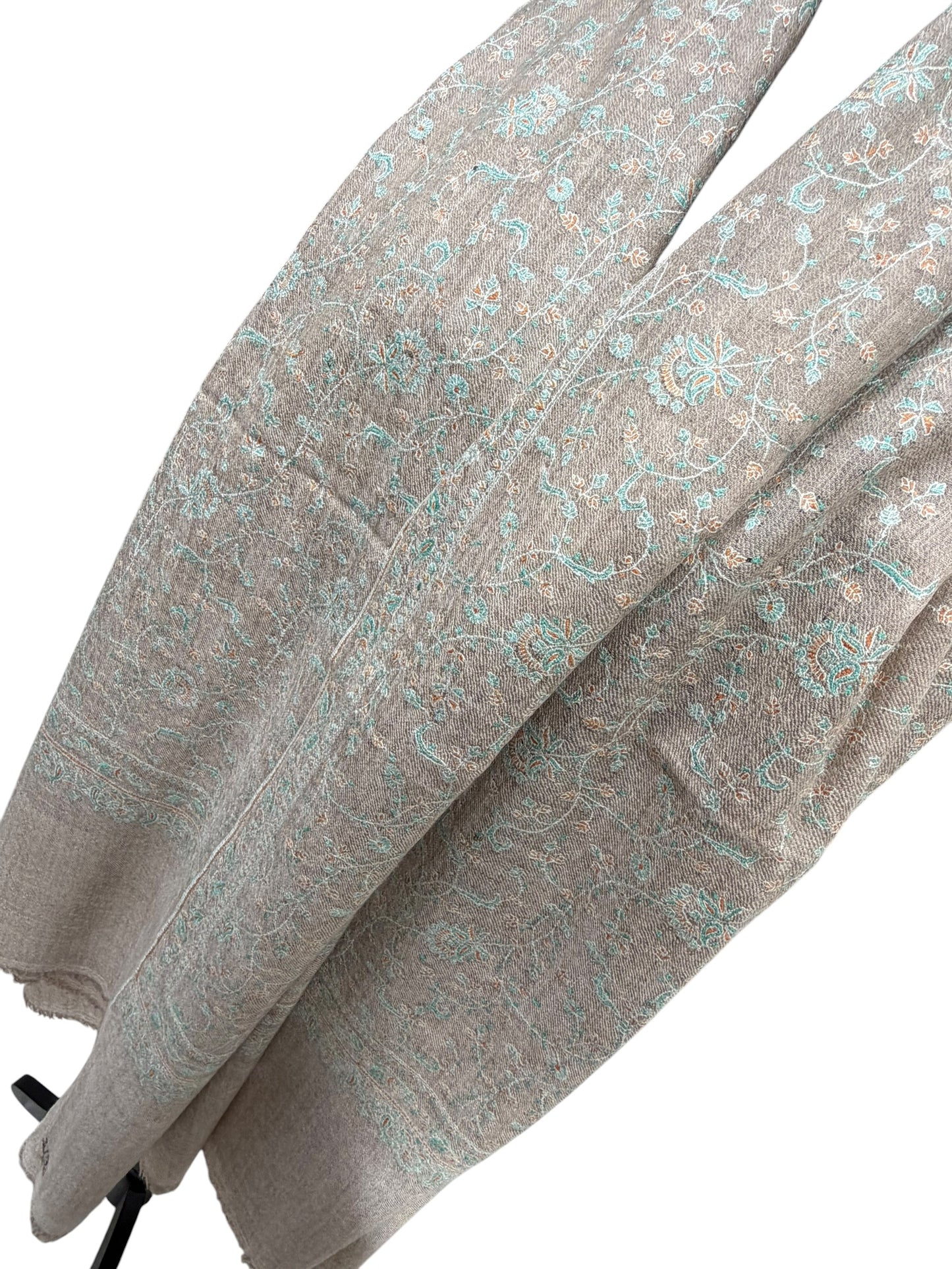 Natural Beige Pashmina Shawl with Sozni Embroidery Floral Jaal