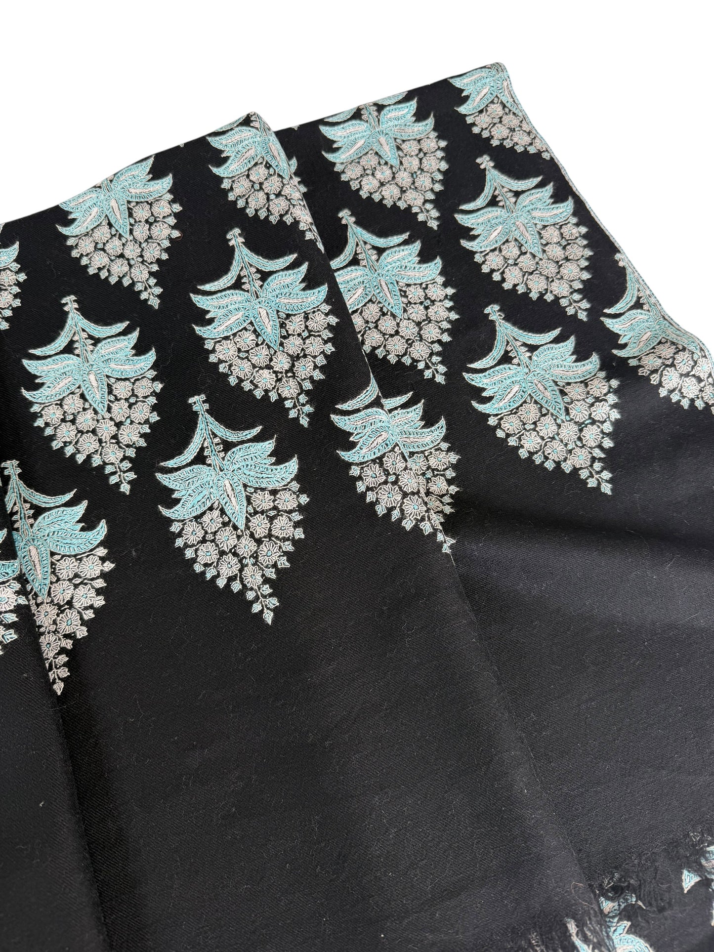Black Pure Pashmina Shawl with Sozni Floral Buta Embroidery