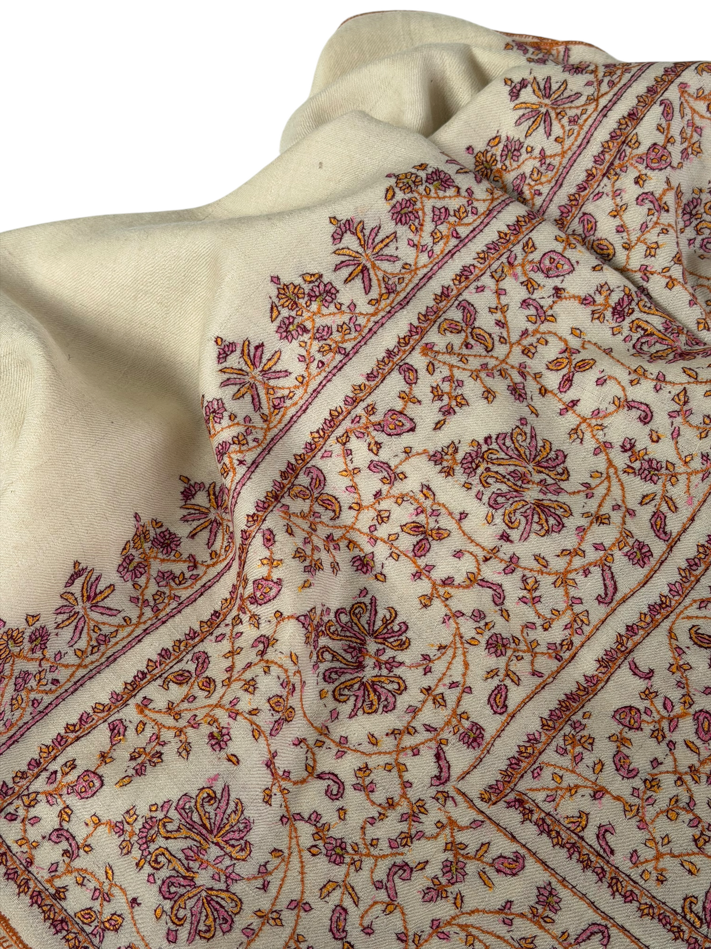 Ivory Pashmina Shawl with Sozni Embroidery Floral Jaal
