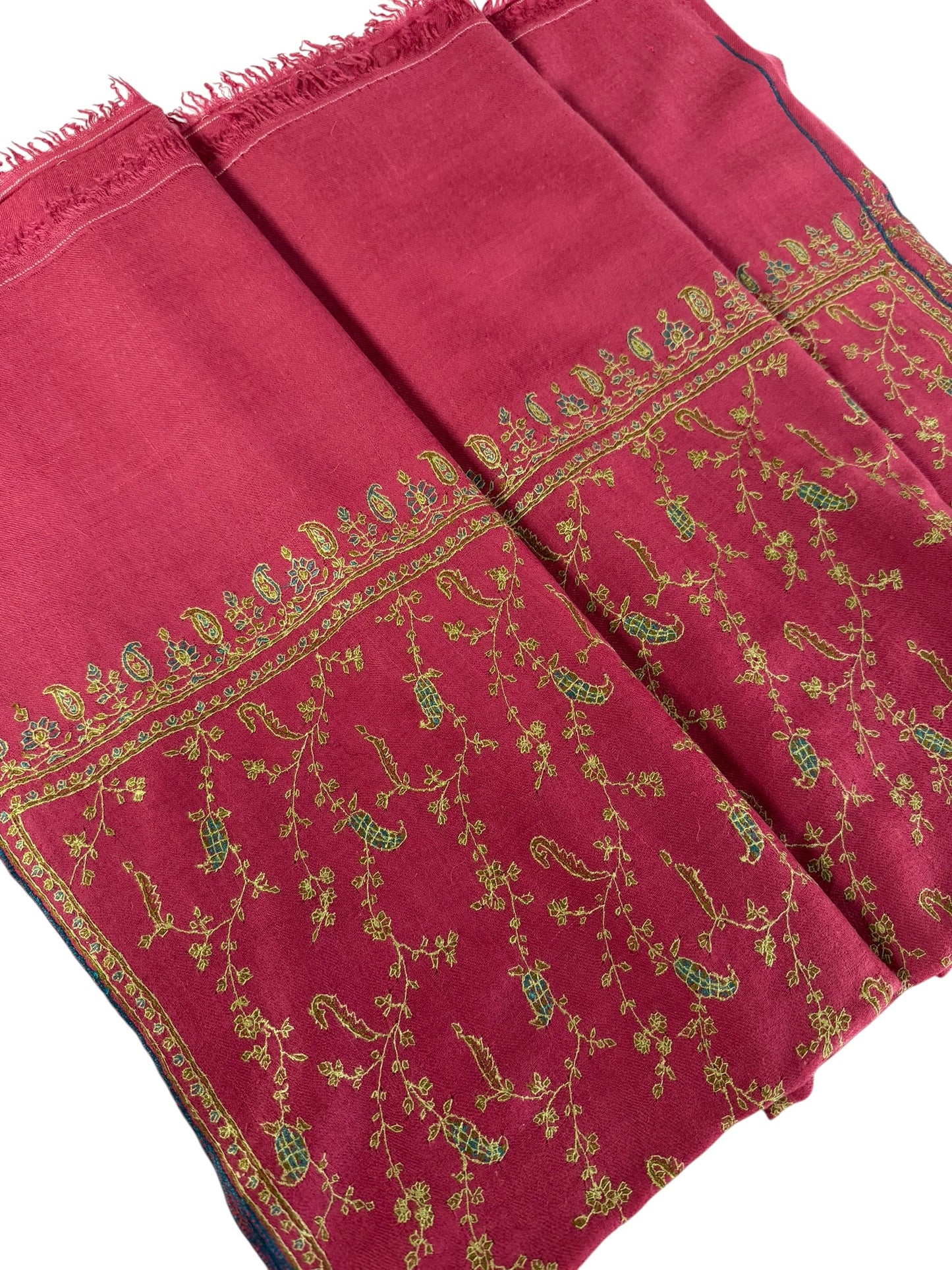 Magenta Pashmina Shawl with Sozni Embroidery Paisley Jaal