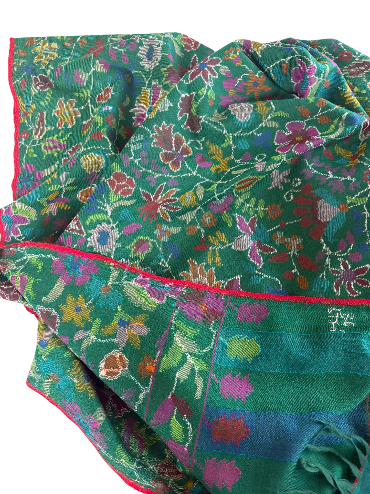 Emerald Green Pashmina Shawl with Kani Woven Floral Jaal