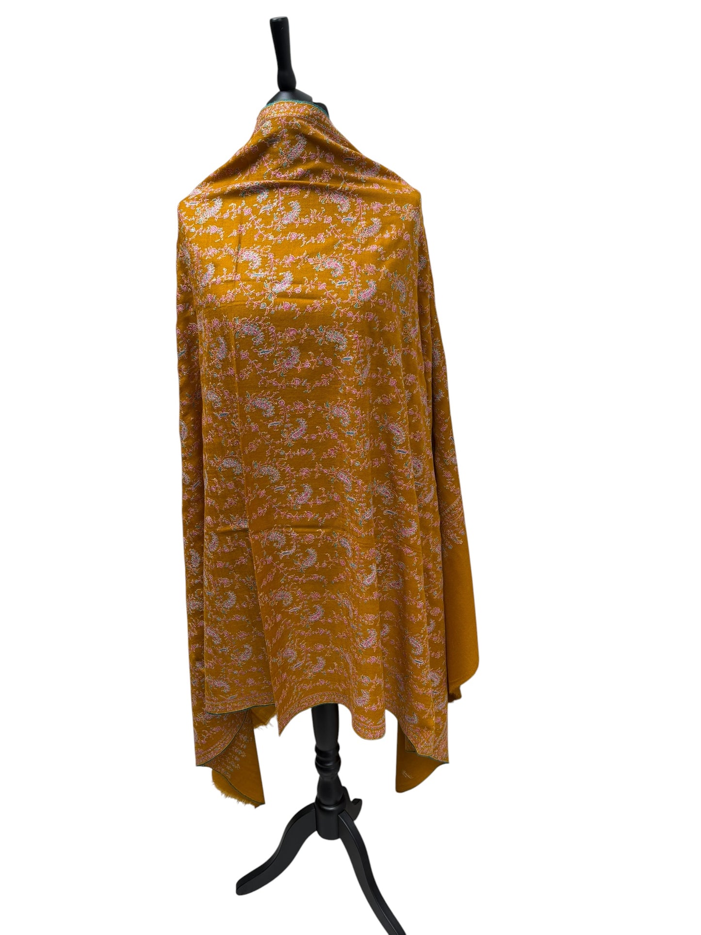 Mustard Gold Pure Pashmina Shawl with Sozni Jaal Embroidery