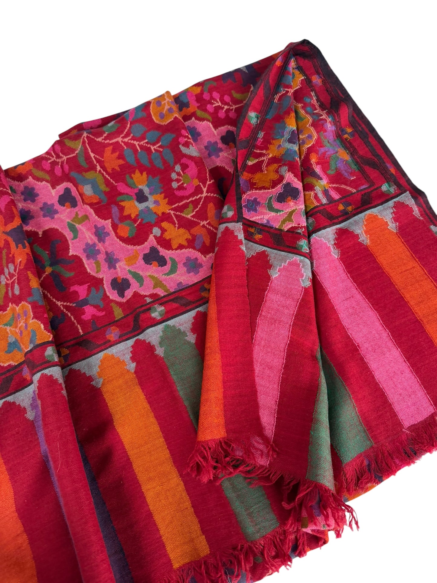 Crimson Pure Pashmina Kani Shawl with Multicolour Floral Jaal