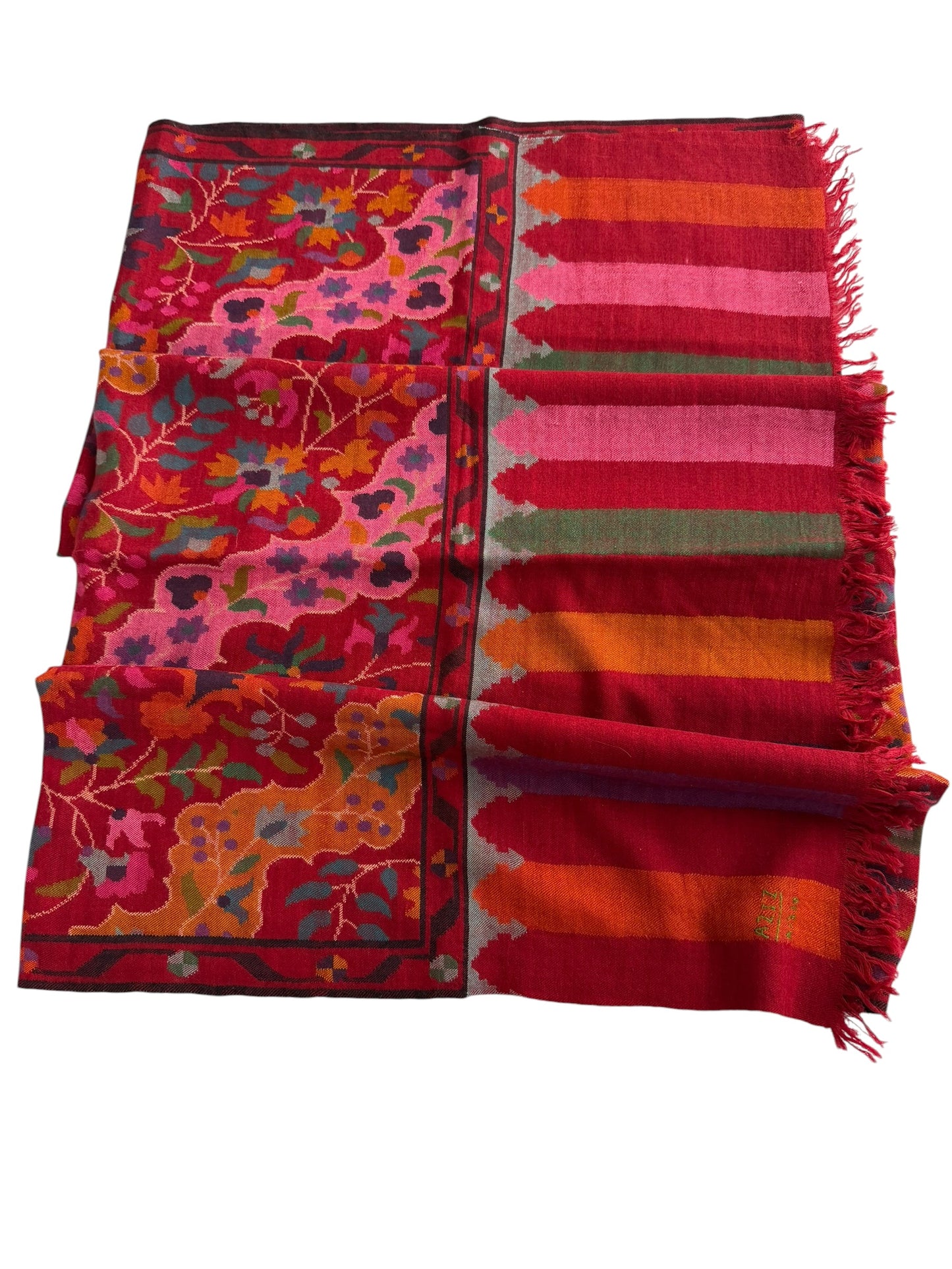 Crimson Pure Pashmina Kani Shawl with Multicolour Floral Jaal