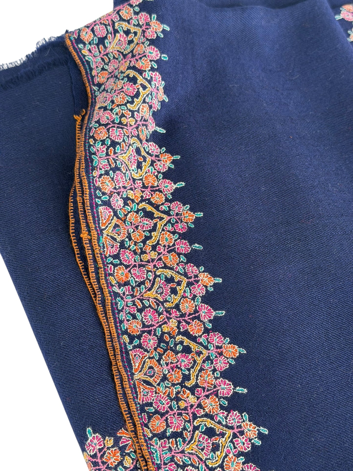 Navy Blue Pure Pashmina Shawl with Sozni Hand Embroidery