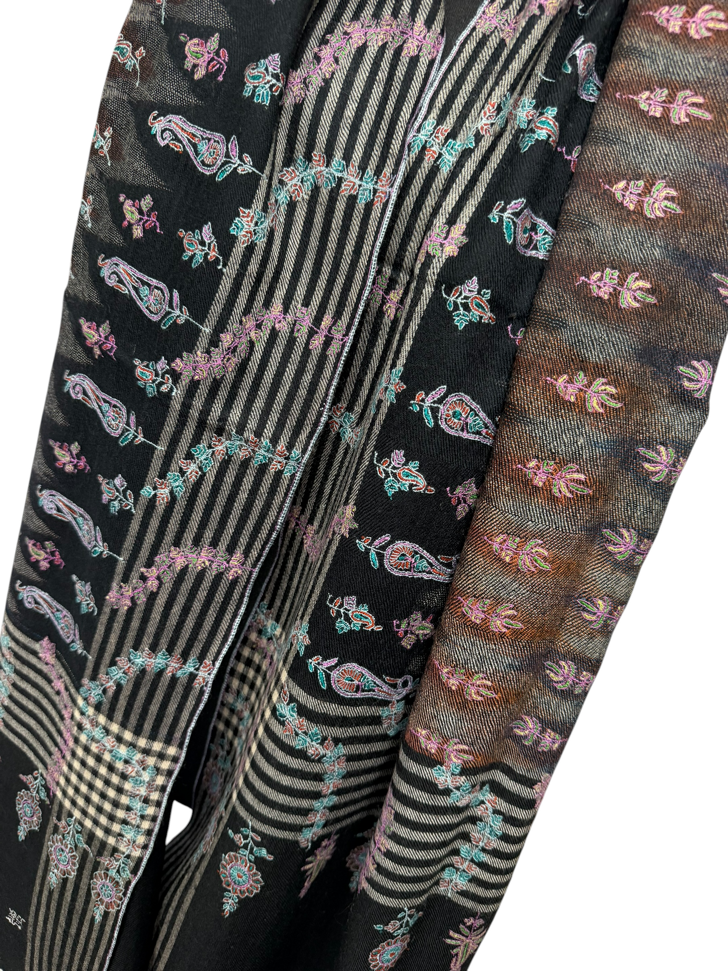 Black Pure Pashmina Shawl with Sozni Embroidered Paisley & Floral Jaal