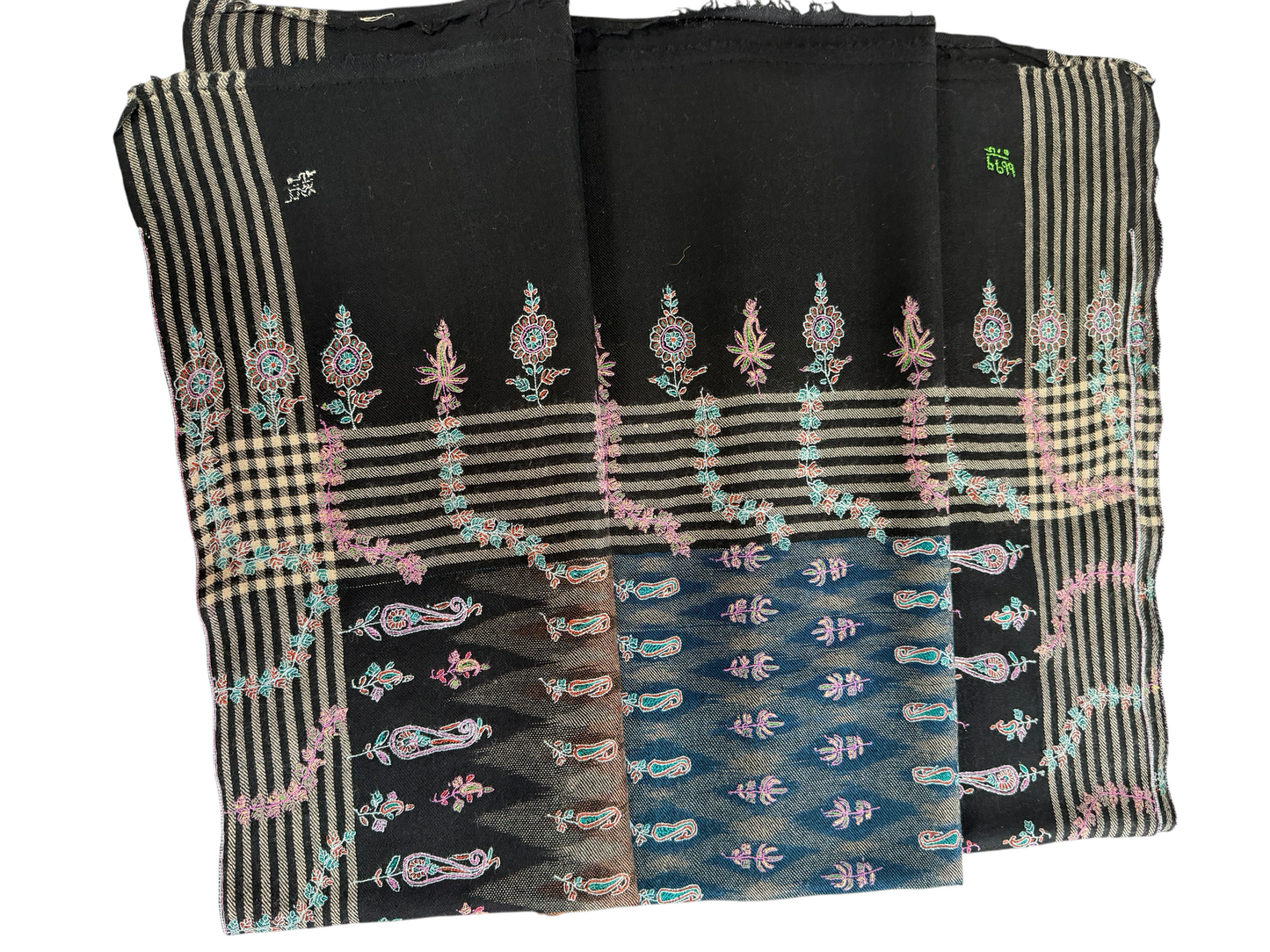 Black Pure Pashmina Shawl with Sozni Embroidered Paisley & Floral Jaal