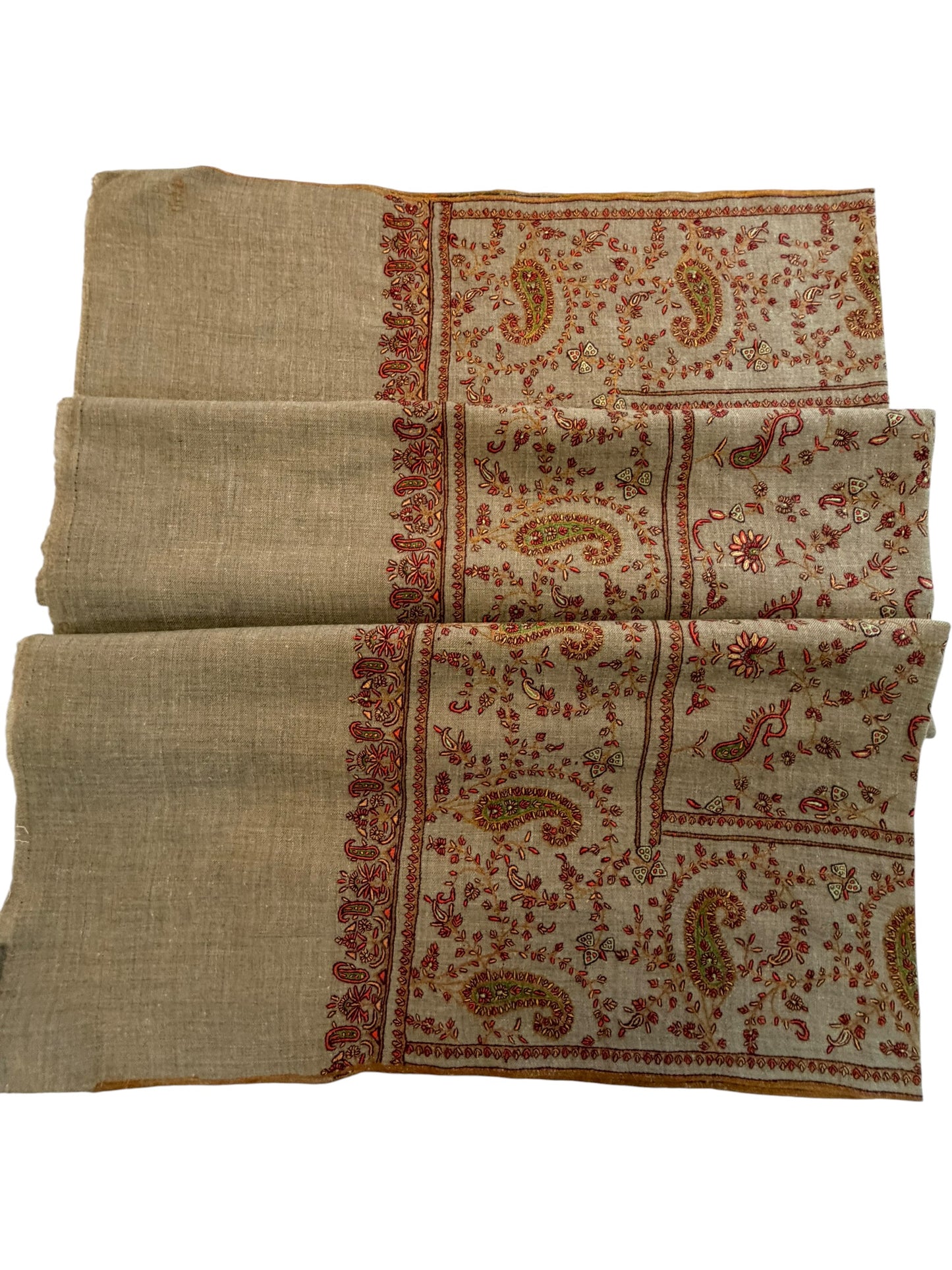 Natural Beige Pashmina Shawl with Sozni Paisley Jaal Embroidery