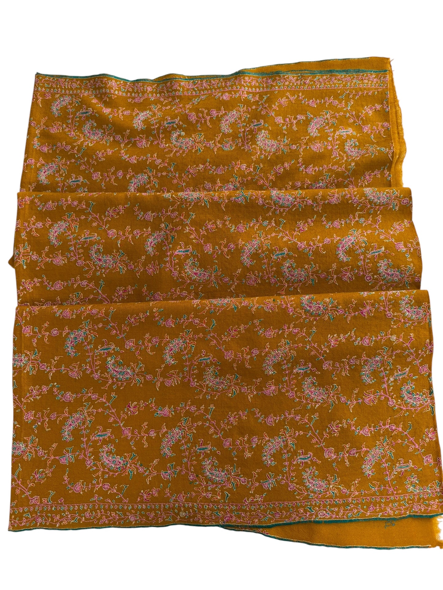Mustard Gold Pure Pashmina Shawl with Sozni Jaal Embroidery