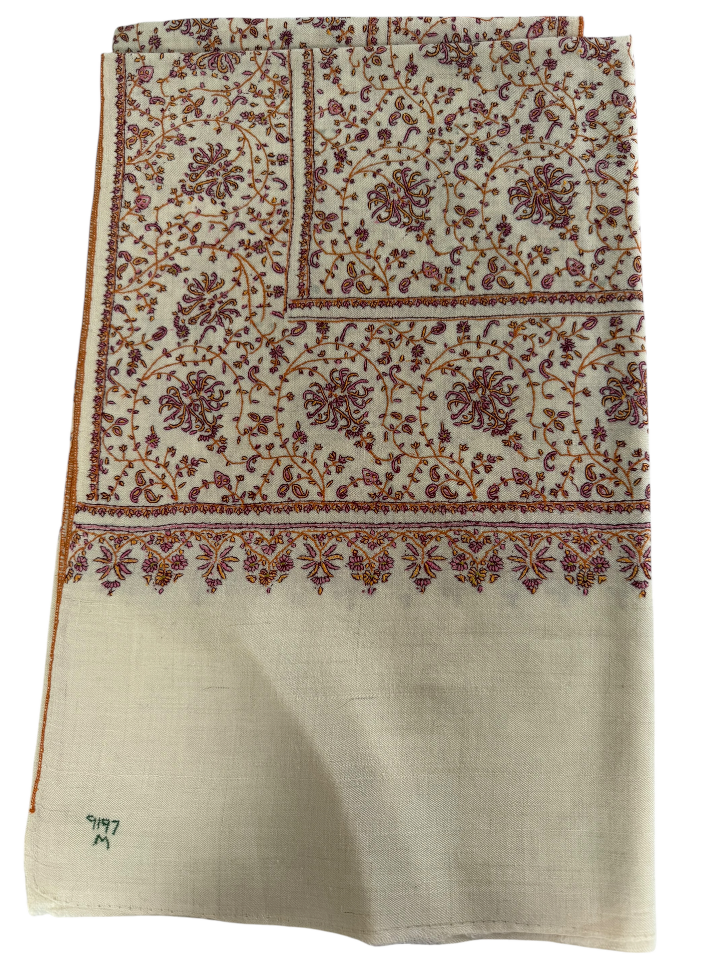 Ivory Pashmina Shawl with Sozni Embroidery Floral Jaal
