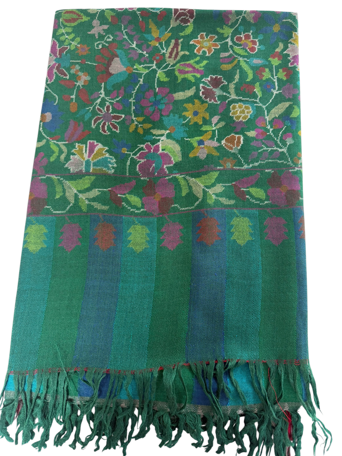 Emerald Green Pashmina Shawl with Kani Woven Floral Jaal