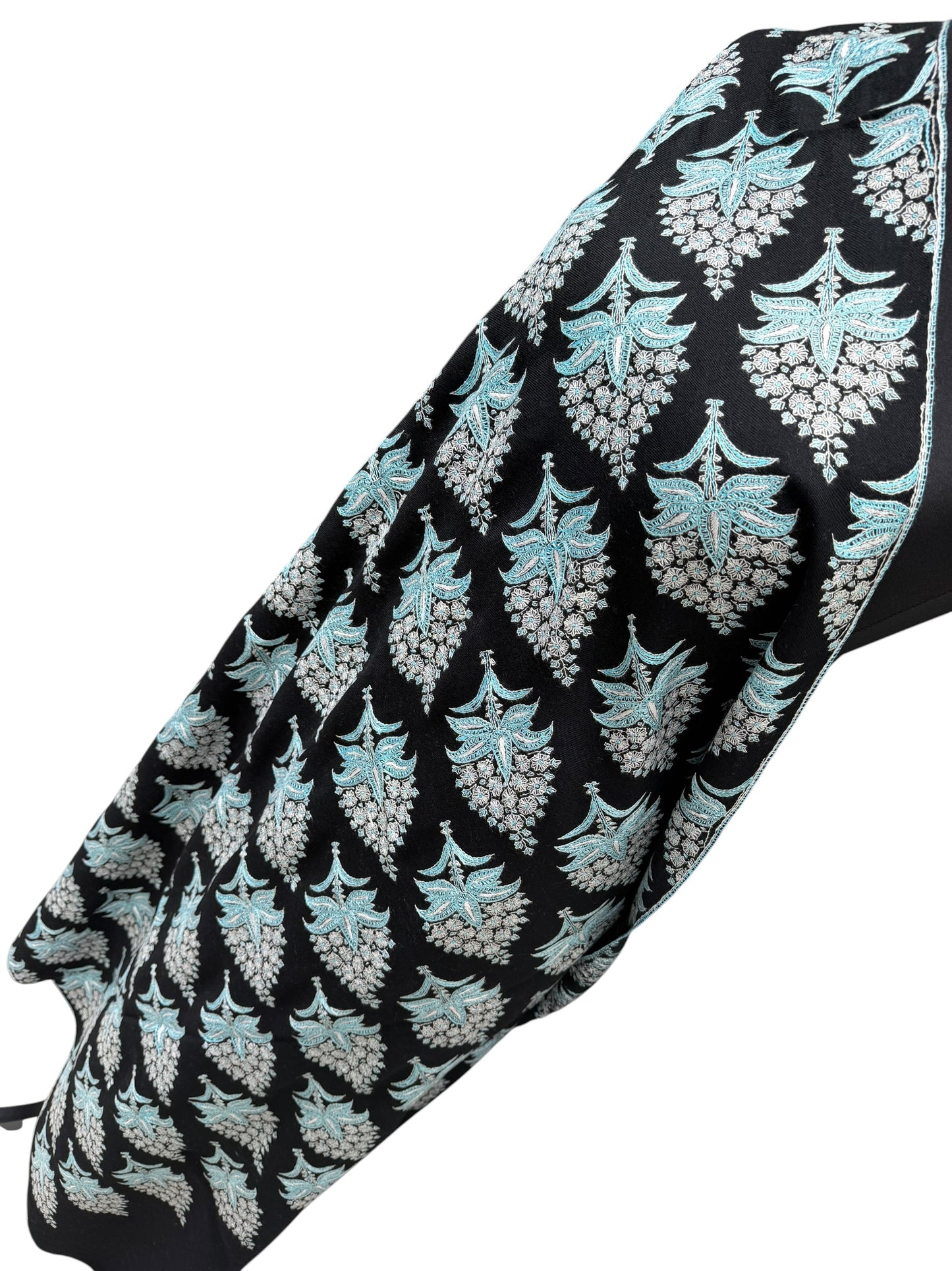 Black Pure Pashmina Shawl with Sozni Floral Buta Embroidery