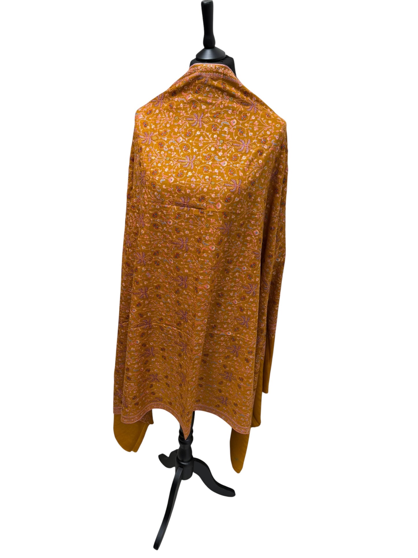 Mustard Gold Pure Pashmina Shawl with Sozni Embroidery Floral Jaal