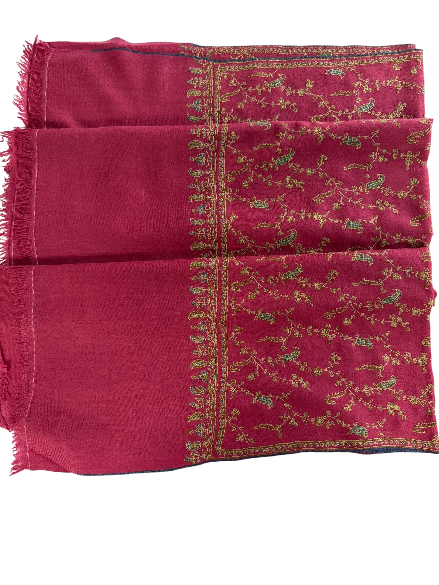 Magenta Pashmina Shawl with Sozni Embroidery Paisley Jaal