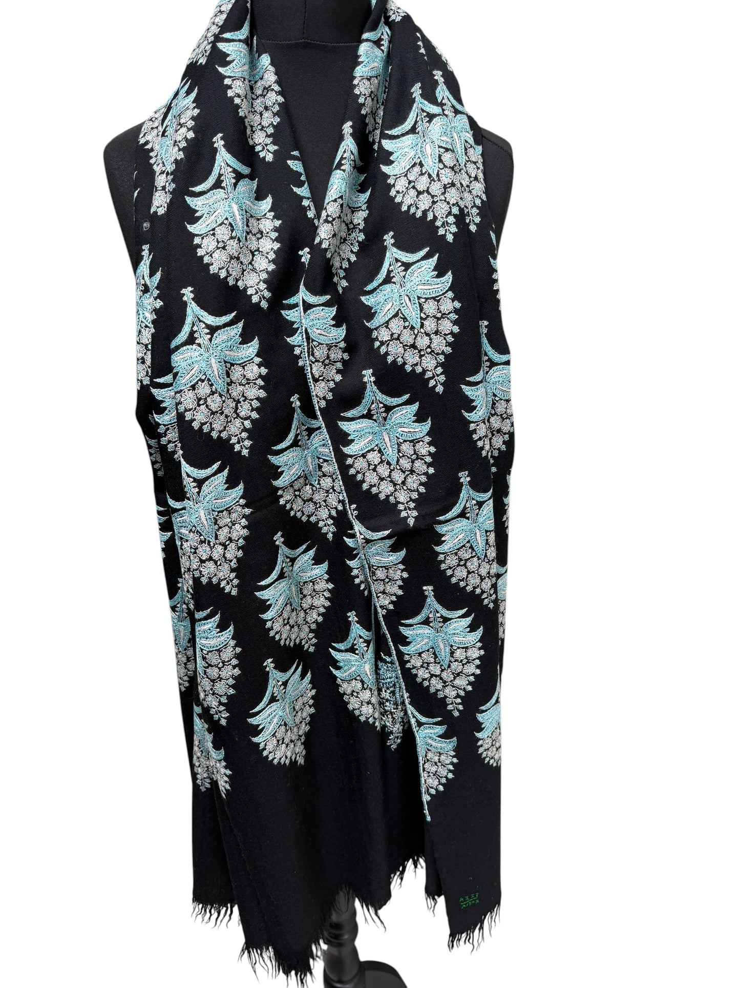 Black Pure Pashmina Shawl with Sozni Floral Buta Embroidery