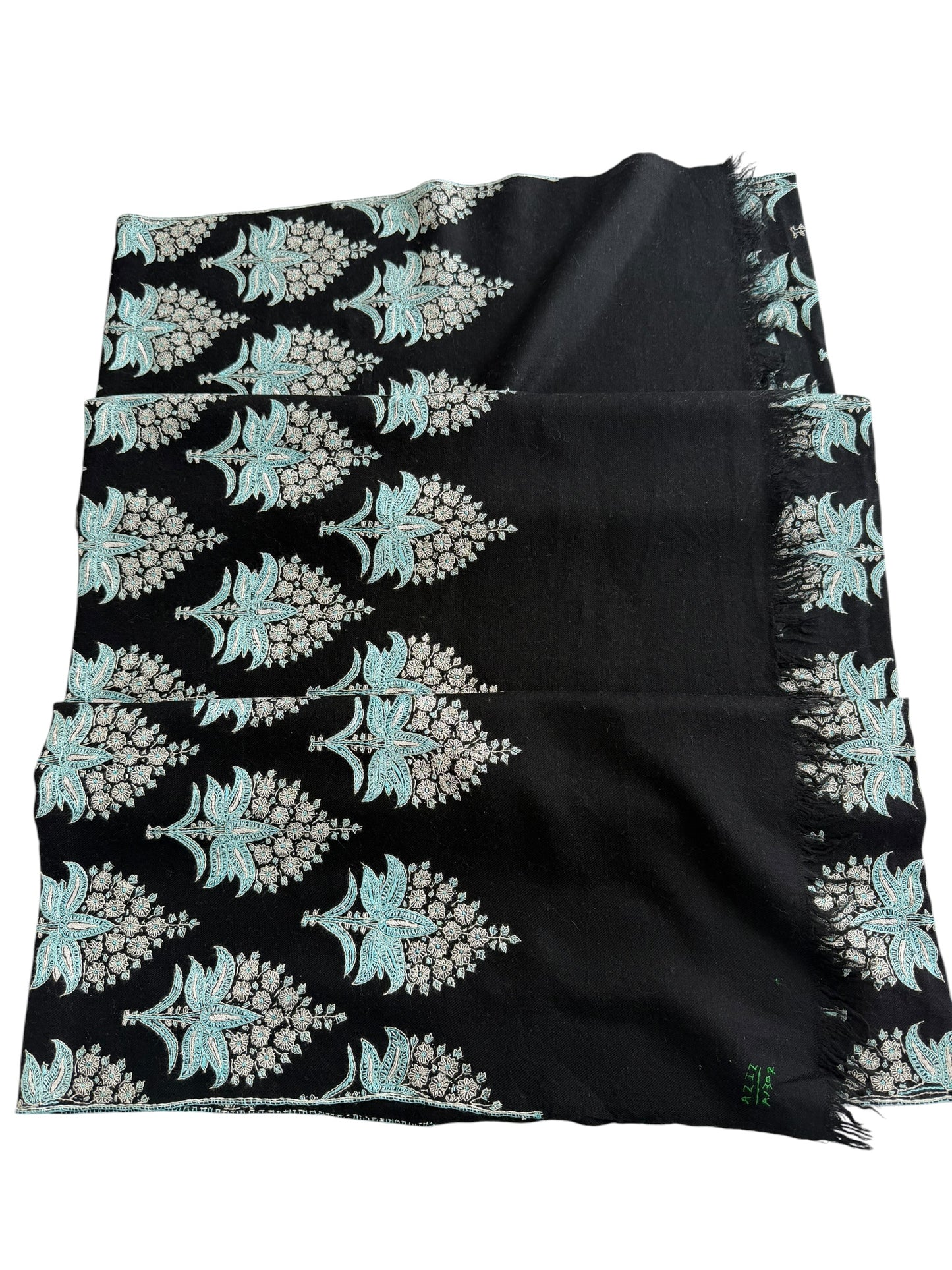 Black Pure Pashmina Shawl with Sozni Floral Buta Embroidery
