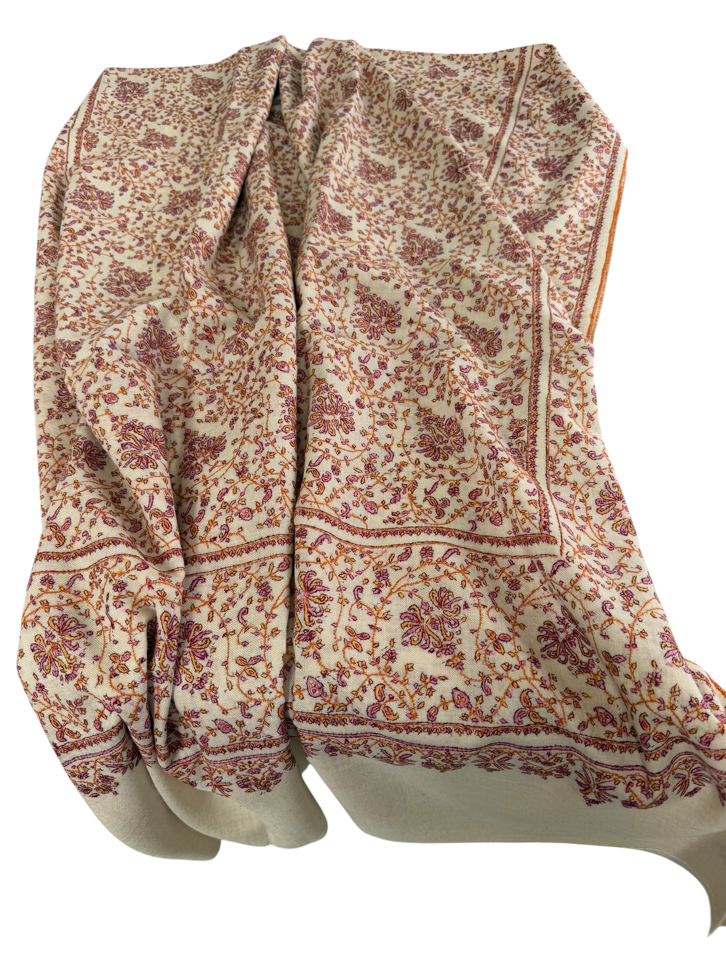 Ivory Pashmina Shawl with Sozni Embroidery Floral Jaal