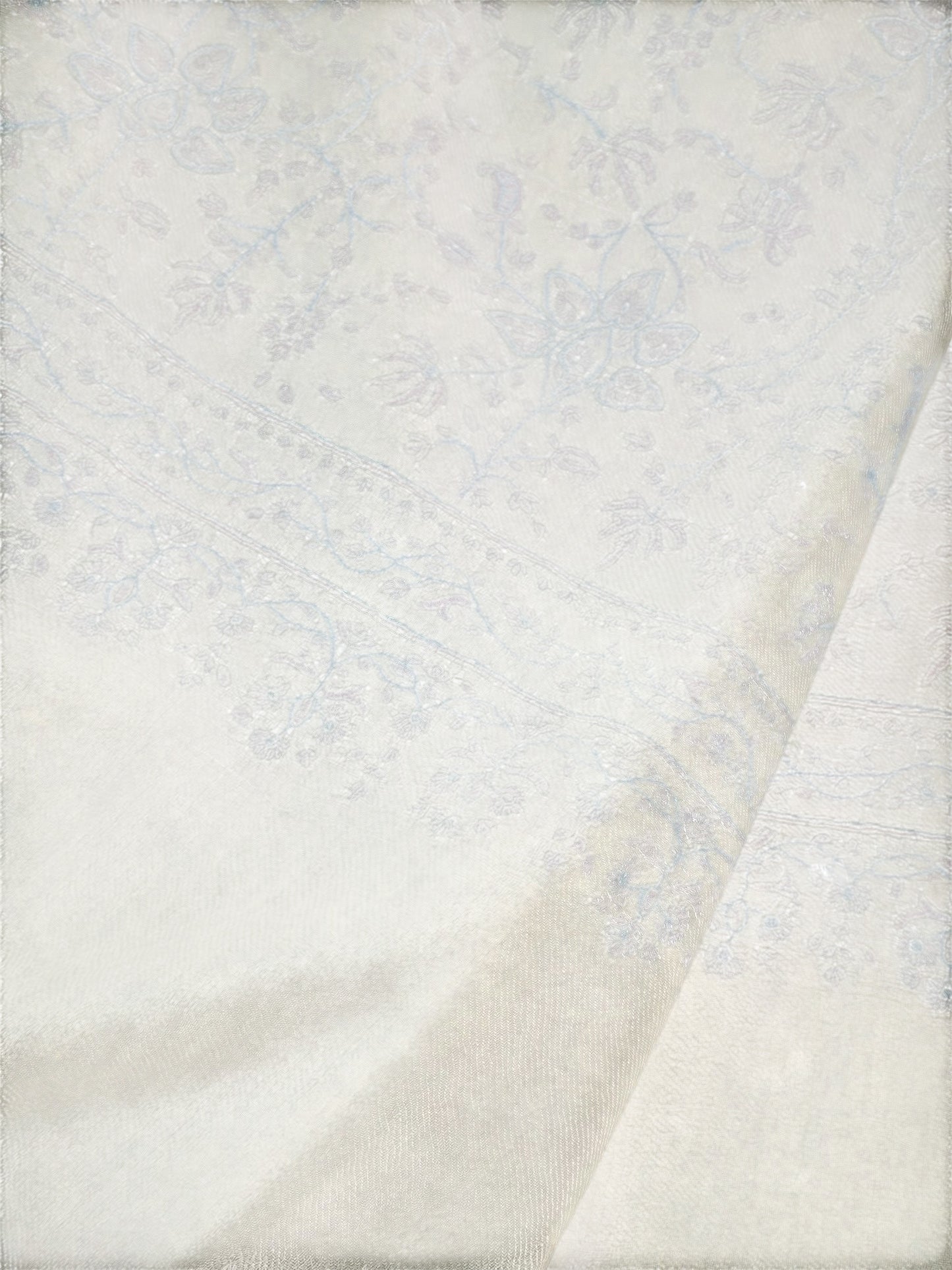 Ivory Pure Pashmina Shawl with Sozni Embroidery Floral Jaal