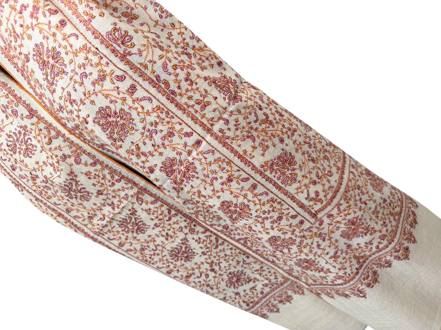 Ivory Pashmina Shawl with Sozni Embroidery Floral Jaal