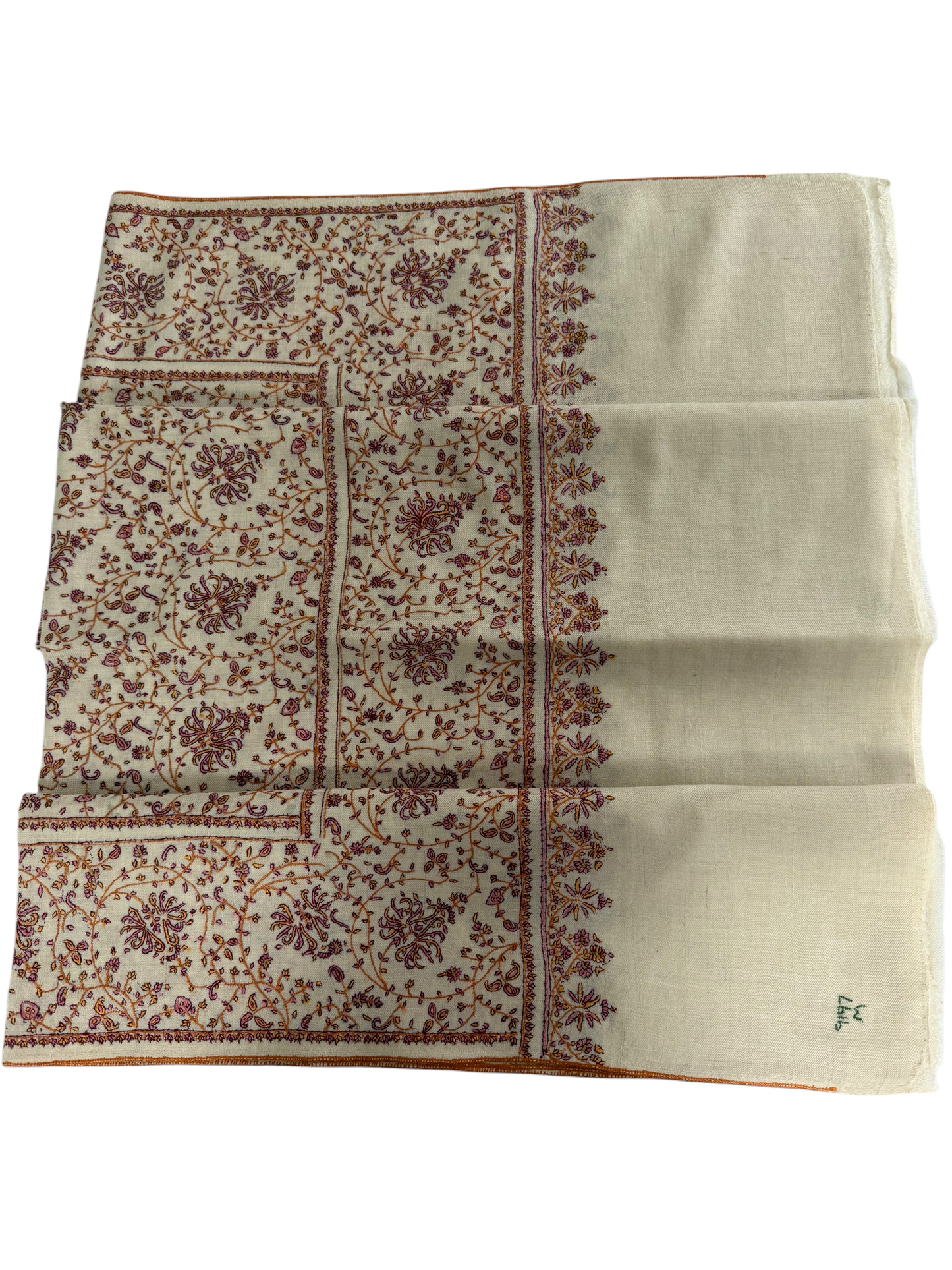 Ivory Pashmina Shawl with Sozni Embroidery Floral Jaal