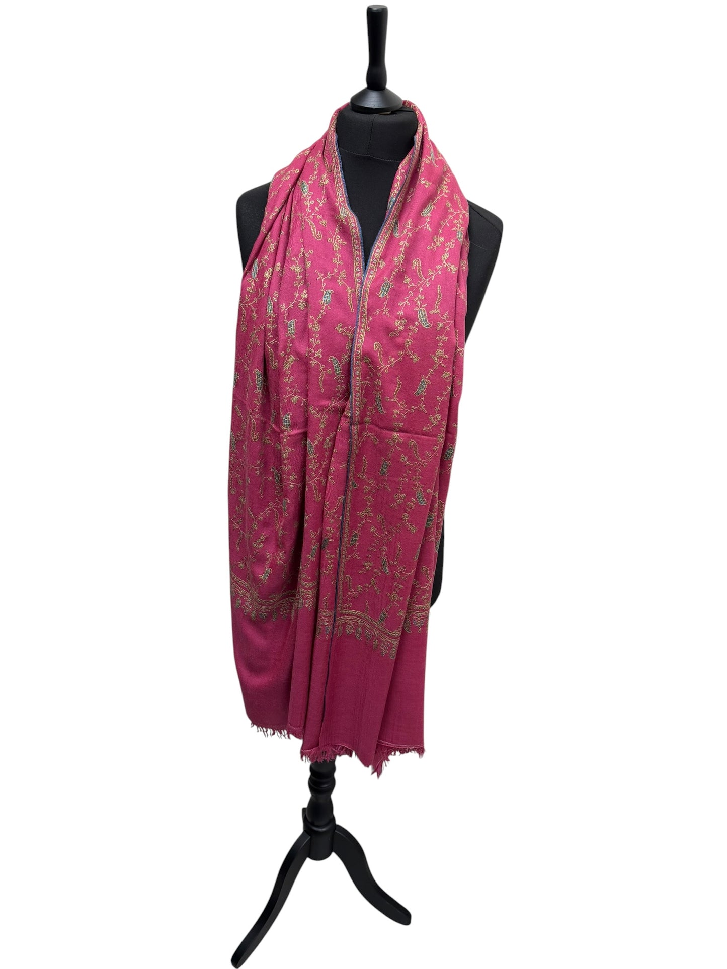Magenta Pashmina Shawl with Sozni Embroidery Paisley Jaal