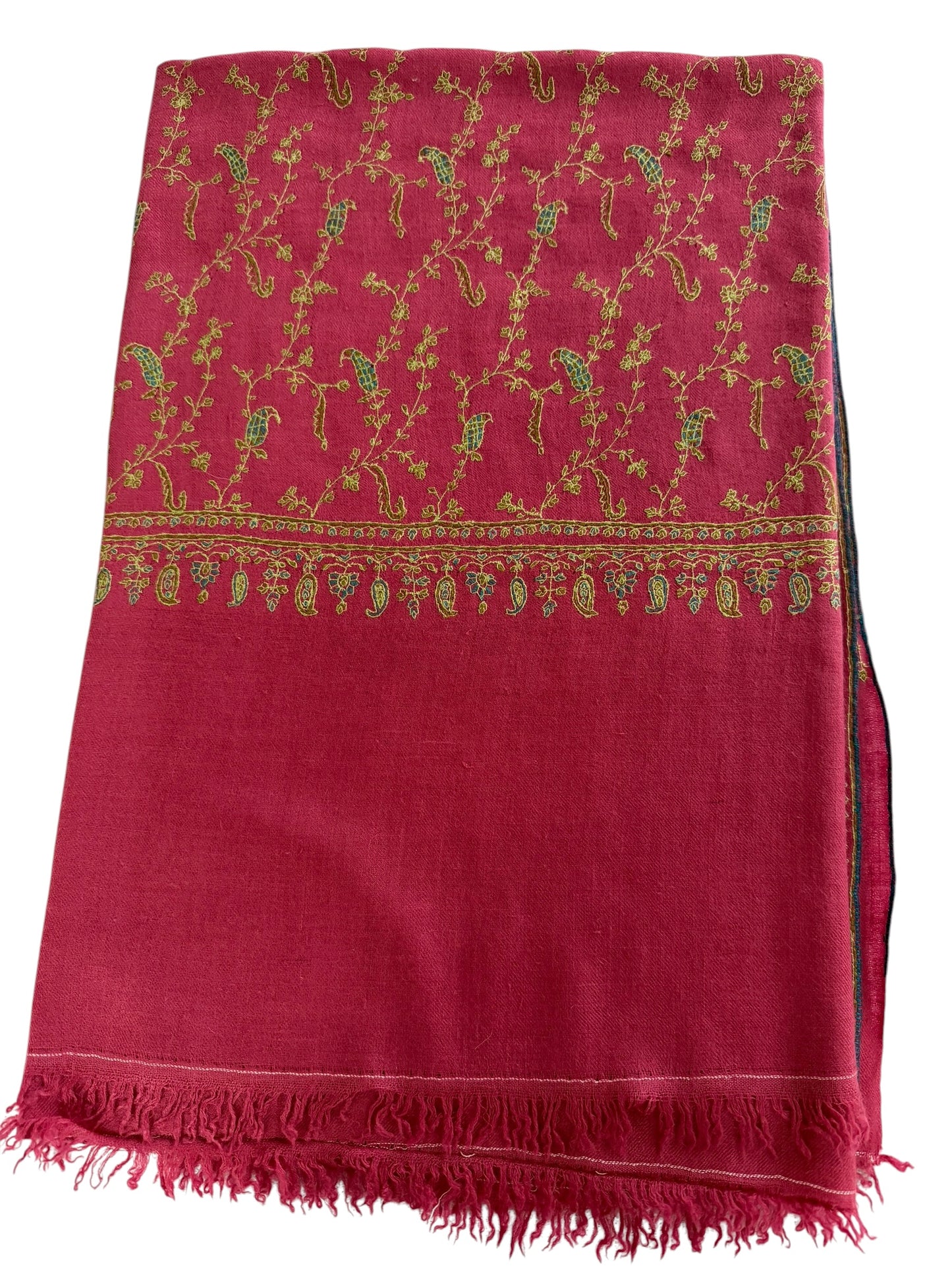 Magenta Pashmina Shawl with Sozni Embroidery Paisley Jaal