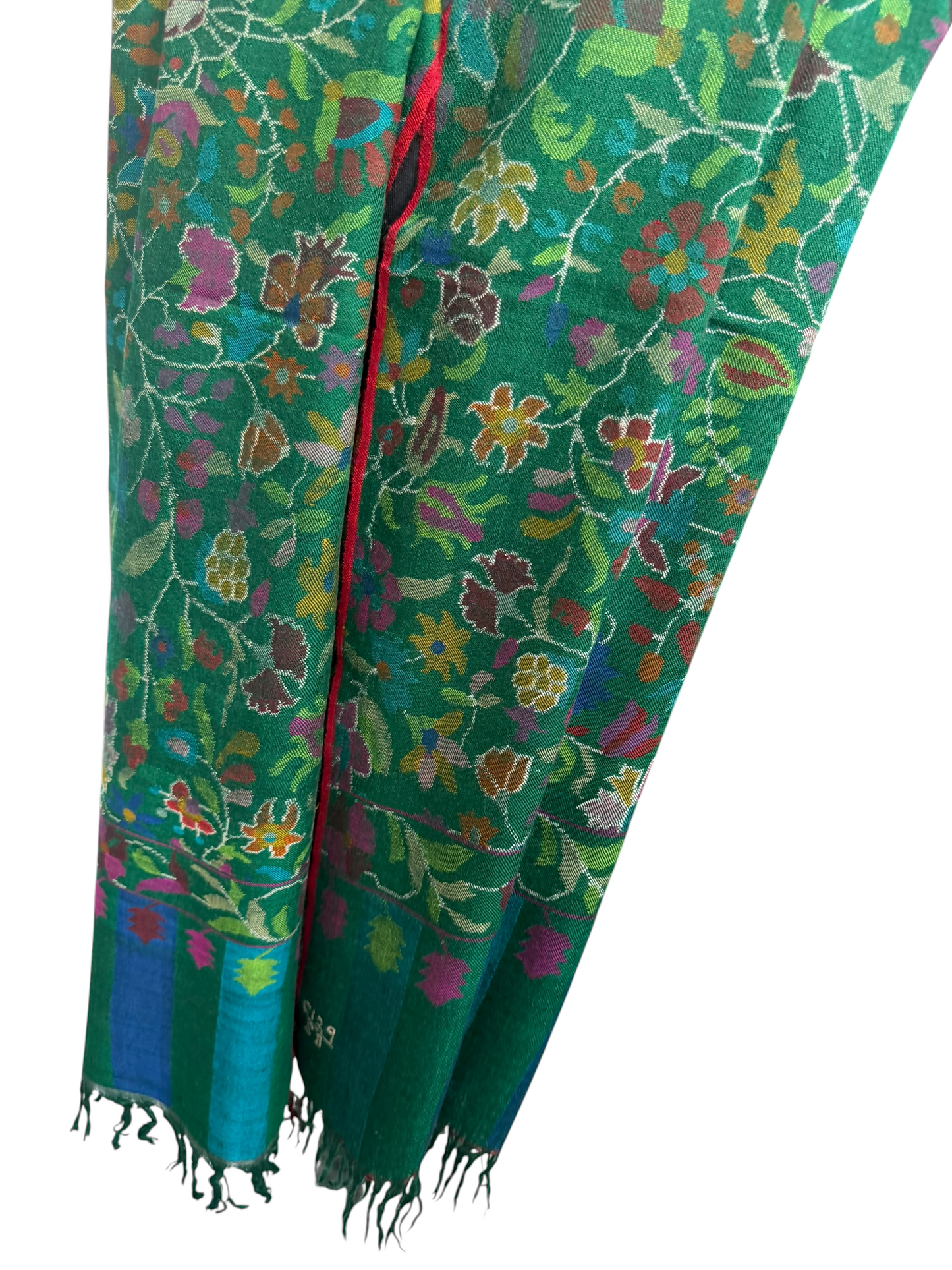Emerald Green Pashmina Shawl with Kani Woven Floral Jaal