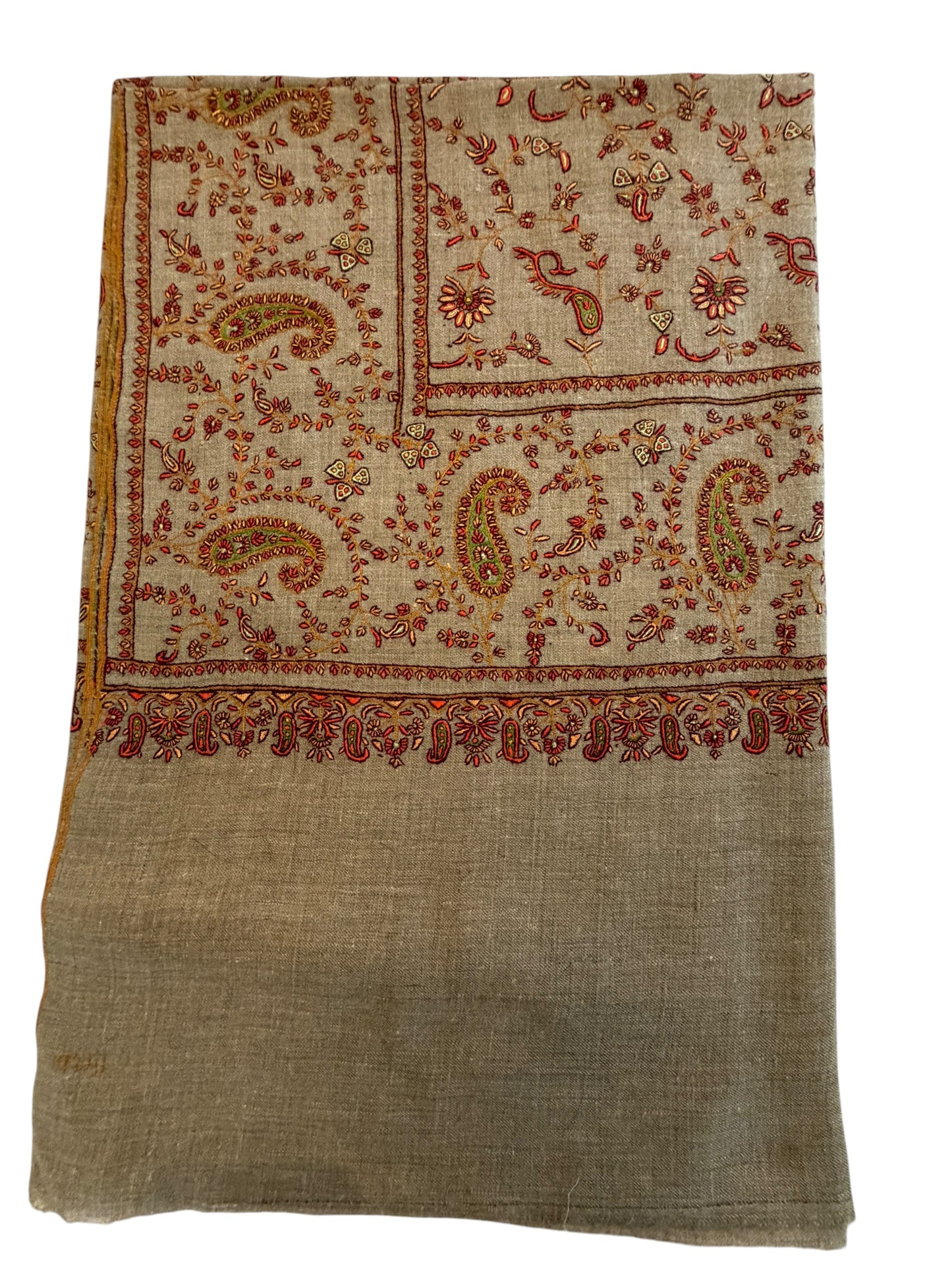 Natural Beige Pashmina Shawl with Sozni Paisley Jaal Embroidery