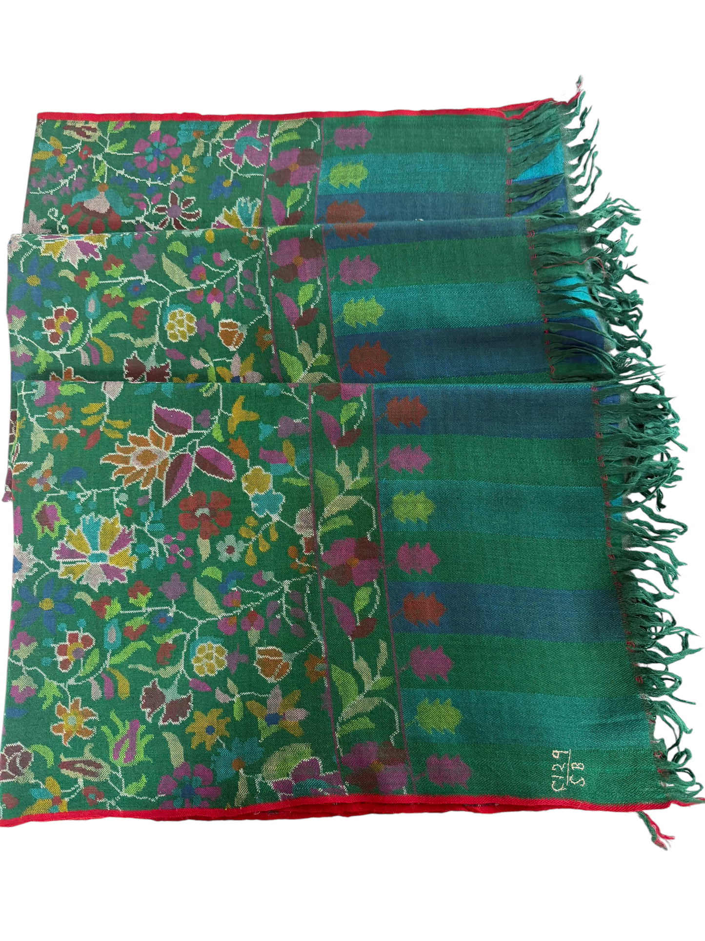 Emerald Green Pashmina Shawl with Kani Woven Floral Jaal