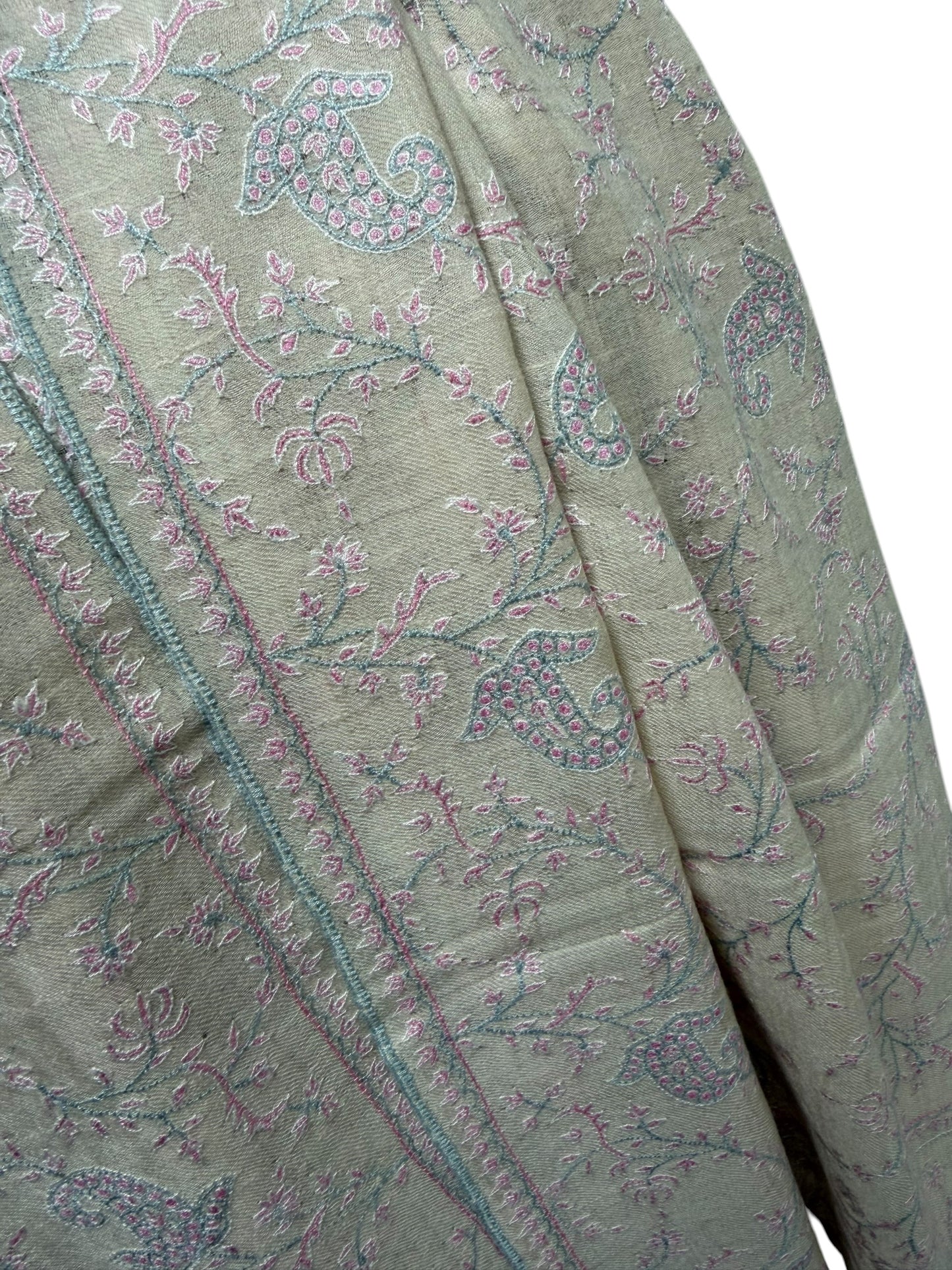 Ivory Pure Pashmina Stole with Sozni Jaal Embroidery in Pastel Multicolour