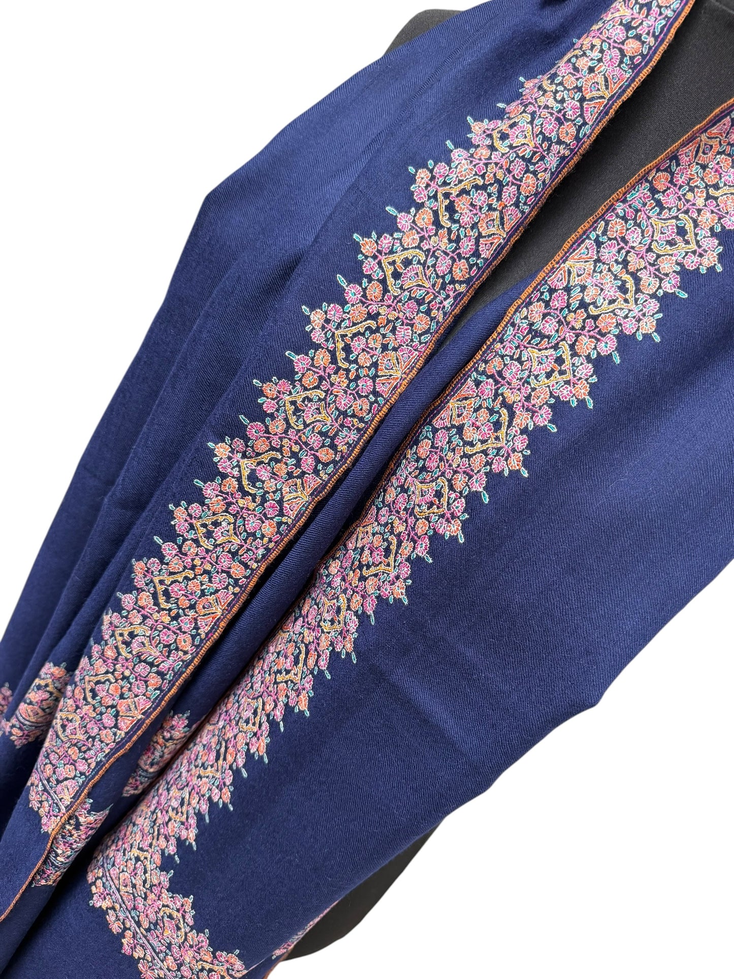 Navy Blue Pure Pashmina Shawl with Sozni Hand Embroidery