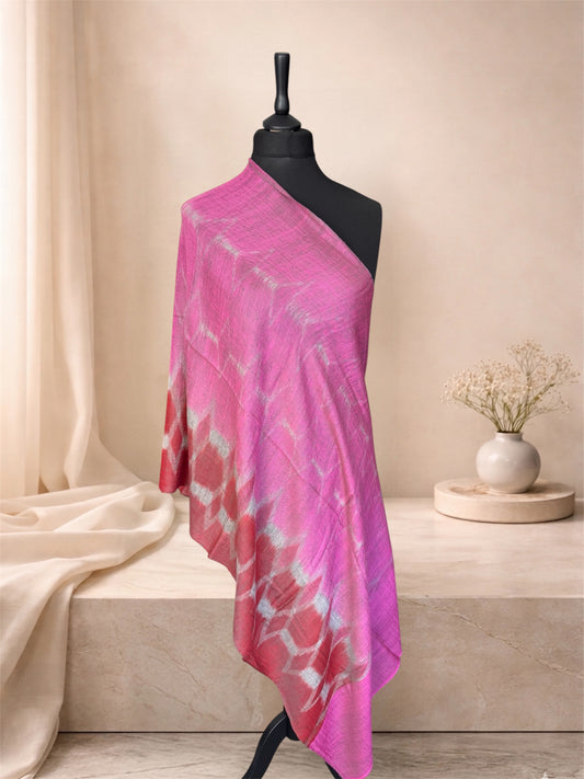 Fuchsia Pink Pashmina Stole with Woven Ikat Pattern
